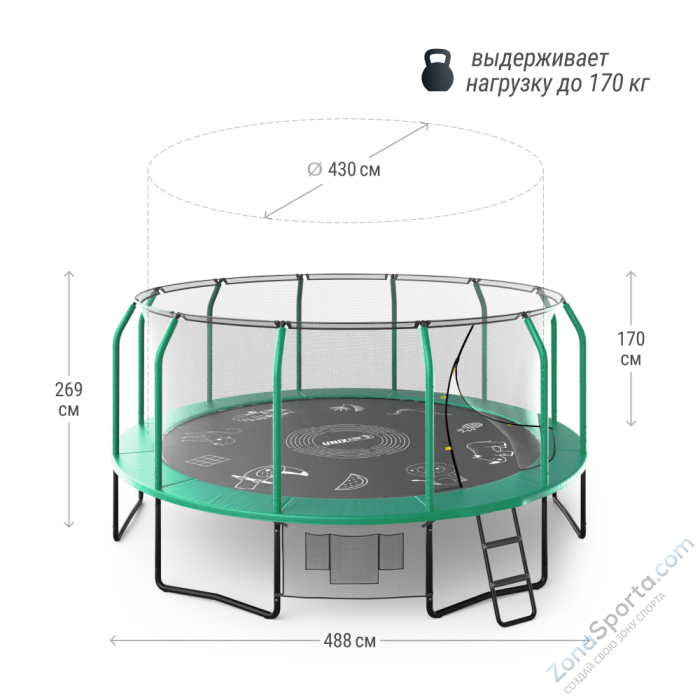 Батут UNIX line Supreme Game 16 ft (green) TRUSUG16GR Батут UNIX line Supreme Game 16 ft (green) TRUSUG16GR
