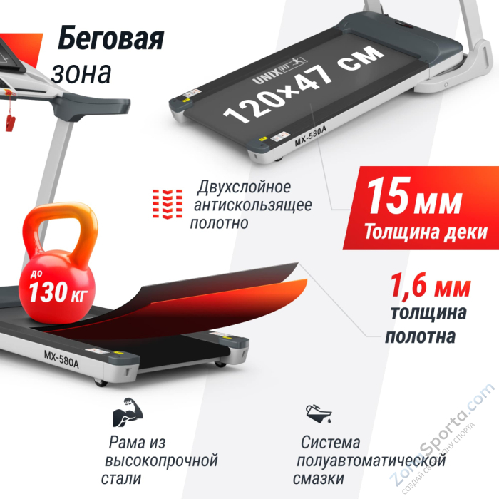 Беговая дорожка Unix Fit MX-580A White Беговая дорожка Unix Fit MX-580A White