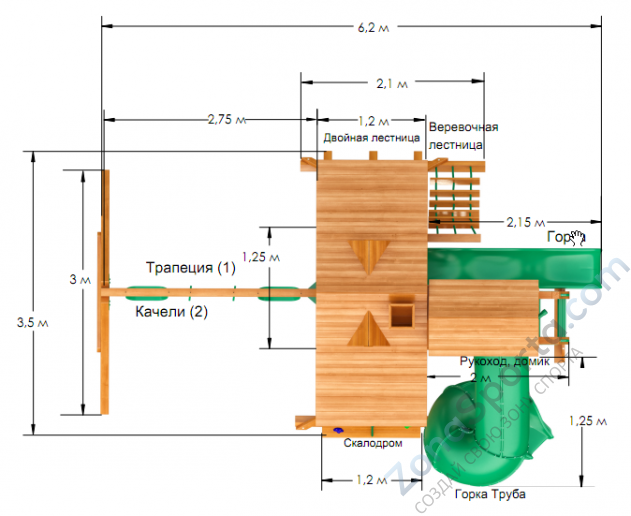 Деревянная детская площадка для дачи Igragrad Крепость Фани Deluxe 2 Деревянная детская площадка для дачи Igragrad Крепость Фани Deluxe 2