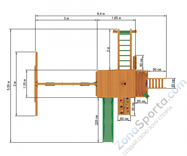 Деревянная детская площадка для дачи IgraGrad Шато с рукоходом 2 Деревянная детская площадка для дачи IgraGrad Шато с рукоходом 2