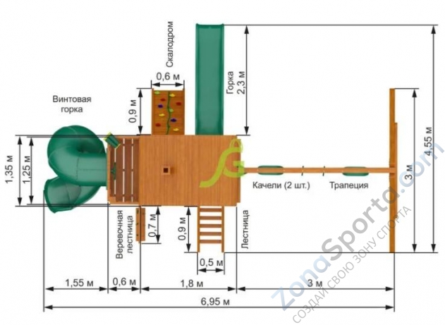 Деревянная детская площадка для дачи Igragrad Шато с трубой (Дерево)
