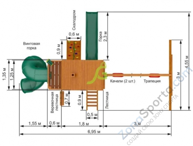 Деревянная детская площадка для дачи Igragrad Шато с трубой (Домик) Деревянная детская площадка для дачи Igragrad Шато с трубой (Домик)