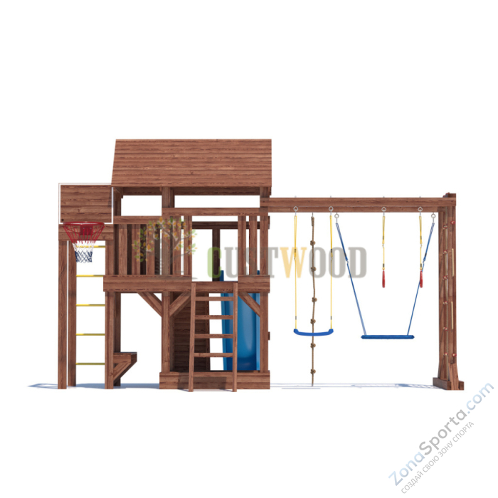 Детская деревянная игровая площадка для улицы дачи CustWood Scout SC10 с большой деревянной крышей