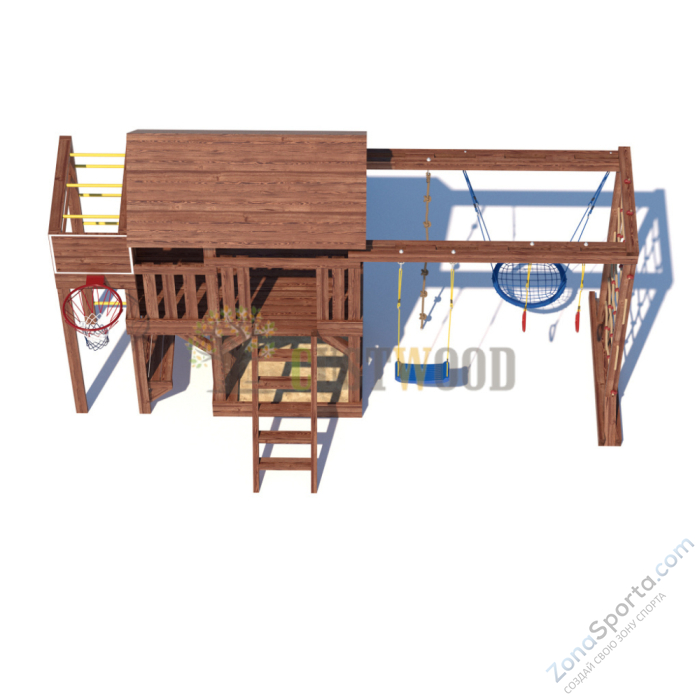 Детская деревянная игровая площадка для улицы дачи CustWood Scout SC10 с большой деревянной крышей