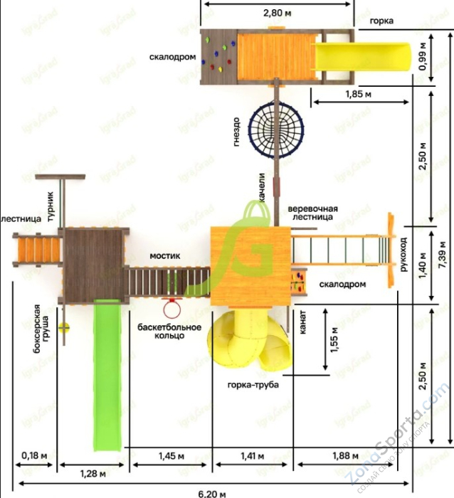 Детская площадка IgraGrad Панда Фани Мостик 2 с трубой Детская площадка IgraGrad Панда Фани Мостик 2 с трубой