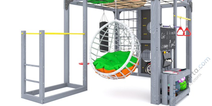 Детская площадка Савушка Куб-2 (Серый) с подушками и коконом