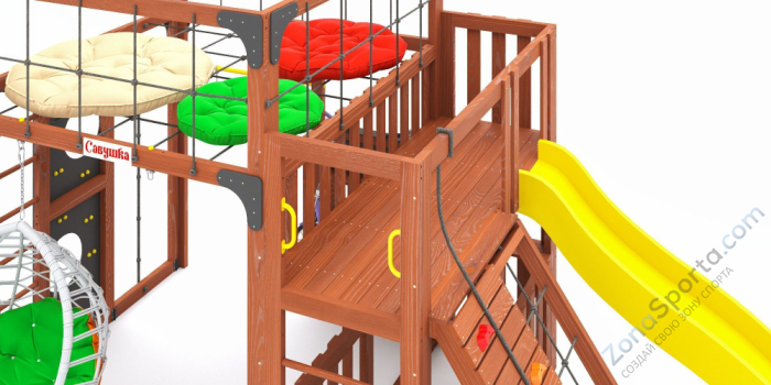 Детская площадка Савушка Куб-3 (Махагон) подушками и коконом