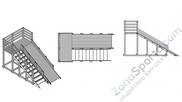 Детская зимняя заливная горка из дерева Снежинка-2 Детская зимняя заливная горка из дерева Снежинка-2