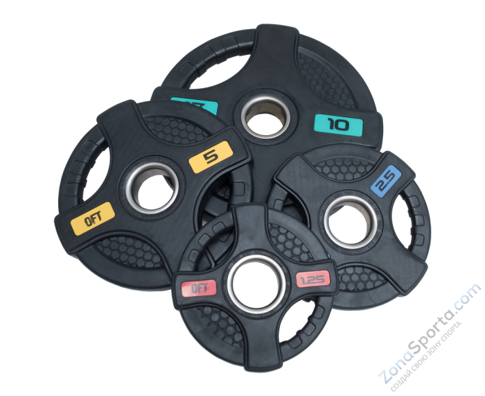 Диск олимпийский обрезиненный черный с двумя хватами Original FitTools FT-2HGP-10 10 кг Диск олимпийский обрезиненный черный с двумя хватами Original FitTools FT-2HGP-10 10 кг