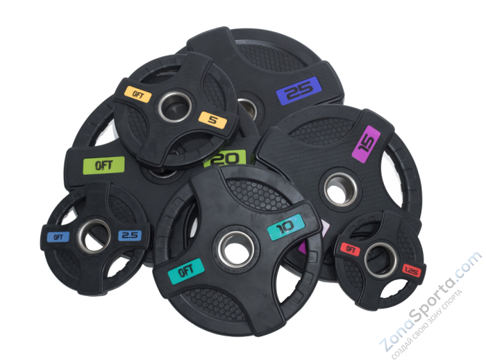 Диск олимпийский обрезиненный черный с двумя хватами Original FitTools FT-2HGP-2,5 2,5 кг Диск олимпийский обрезиненный черный с двумя хватами Original FitTools FT-2HGP-2,5 2,5 кг