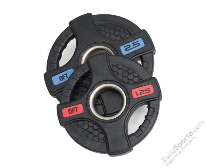 Диск олимпийский обрезиненный черный с двумя хватами Original FitTools FT-2HGP-2,5 2,5 кг Диск олимпийский обрезиненный черный с двумя хватами Original FitTools FT-2HGP-2,5 2,5 кг