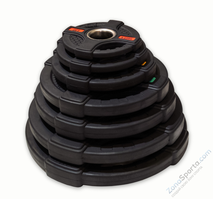 Диск олимпийский обрезиненный черный с двумя хватами Original FitTools FT-2HGP-5 5 кг