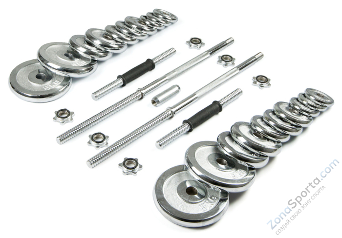 Набор хромированных гантелей и штанга Atlas Sport  50 кг в чемодане Набор хромированных гантелей и штанга Atlas Sport  50 кг в чемодане