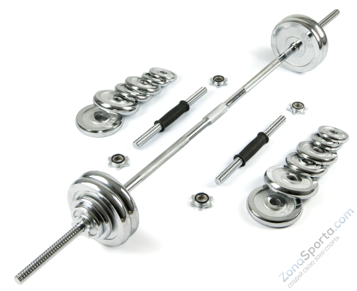 Набор хромированных гантелей и штанга Atlas Sport  50 кг в чемодане Набор хромированных гантелей и штанга Atlas Sport  50 кг в чемодане