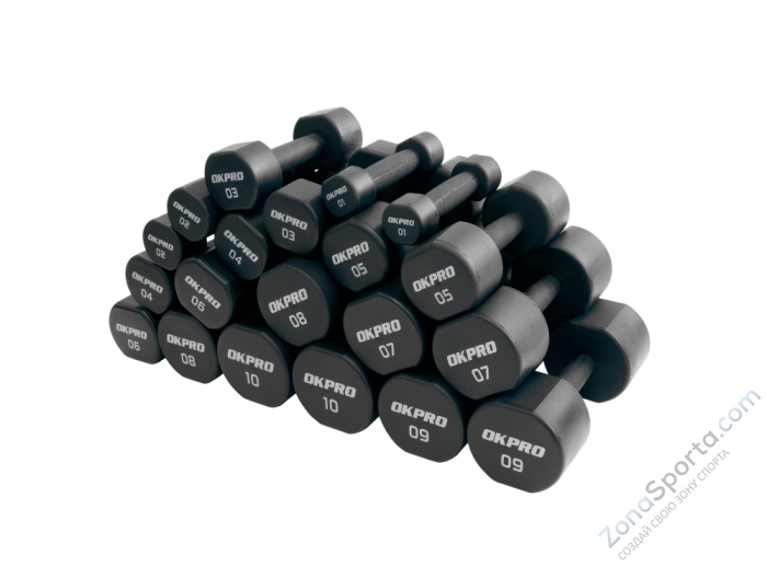 Набор полиуретановых гантелей от 1 до 10 кг OKPRO OK1025C-1-10-G Набор полиуретановых гантелей от 1 до 10 кг OKPRO OK1025C-1-10-G