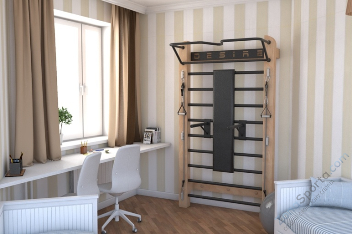 Шведская стенка с эспандерами, брусьями и скамьей Desire Eco Plus Шведская стенка с эспандерами, брусьями и скамьей Desire Eco Plus