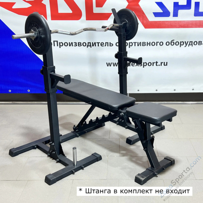 Скамья для жима + Стойки со страховкой и брусьями DEXsport ASD-0090_Black+ASD-0140-JAX-Black