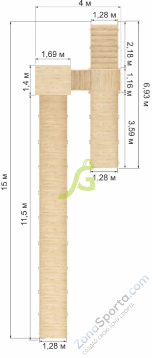 Зимняя деревянная горка IgraGrad Snow Fox 12 м с двумя скатами без окраски Зимняя деревянная горка IgraGrad Snow Fox 12 м с двумя скатами без окраски