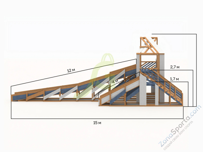 Зимняя деревянная горка IgraGrad Snow Fox 12 м с двумя скатами мод.624 Зимняя деревянная горка IgraGrad Snow Fox 12 м с двумя скатами мод.624