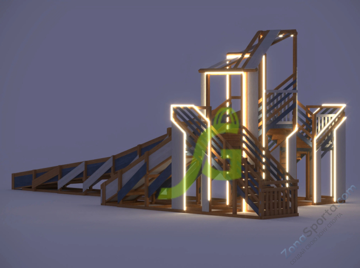 Зимняя деревянная горка IgraGrad Snow Fox 12 м с двумя скатами мод.624 Зимняя деревянная горка IgraGrad Snow Fox 12 м с двумя скатами мод.624