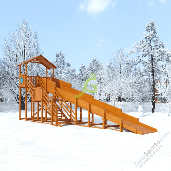 Зимняя деревянная горка IgraGrad Snow Fox (Домик) скат 10 м
